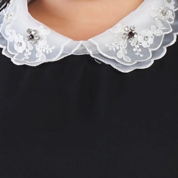 Plus Size 3X Black Chiffon Collar Top - Picture 3 of 5